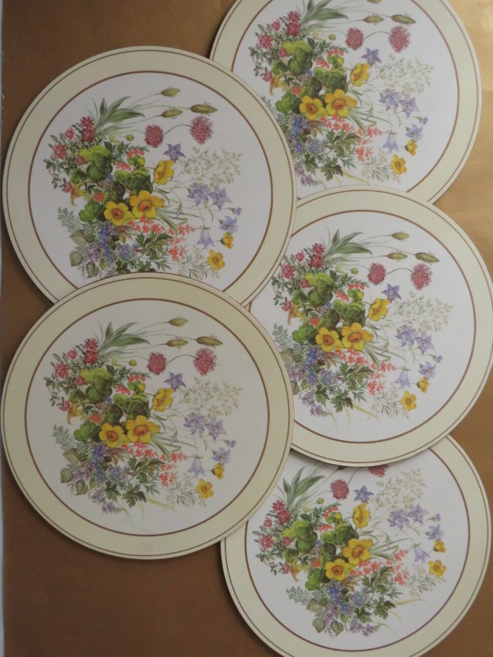 Pimpernel Deluxe Finish 5 Round Meadow Flowers Artwork Placemats Traditional